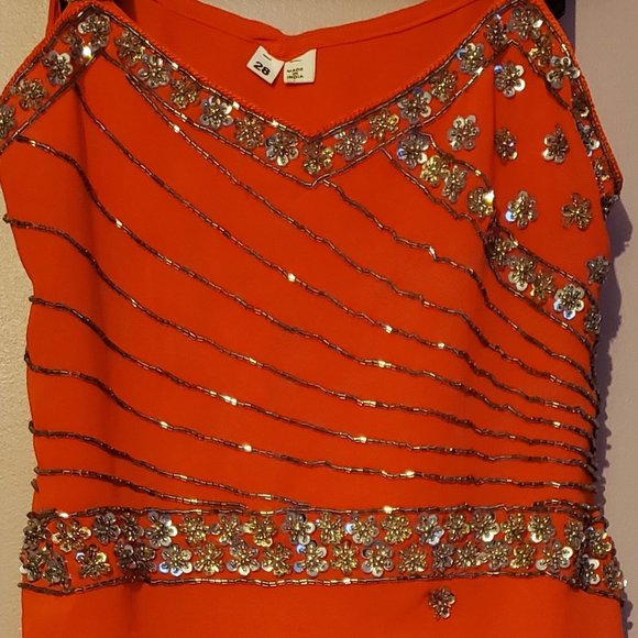 Girl's Bright Orange Sequined Dress - Gently used. - Picture 4 of 7